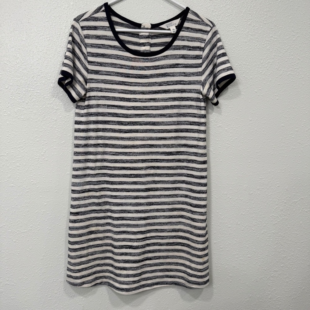 Market & Spruce Petite Striped T Shirt Dress Navy White Short Sleeve Casual